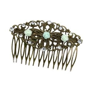 Elegant Gold Floral Hair Comb with Mint Accents